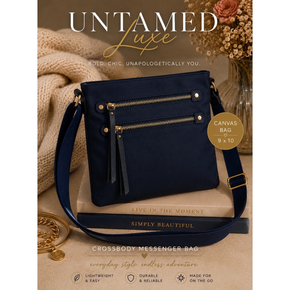 Zip Around Nylon Crossbody Messenger Bag - Navy Blue